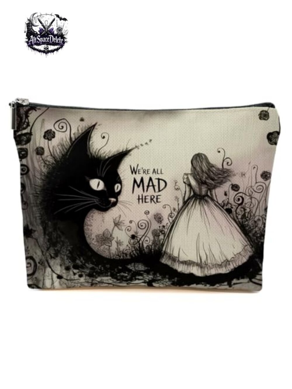 Goth Cat Print Makeup Bag Polyester Travel Cosmetic Organizer
